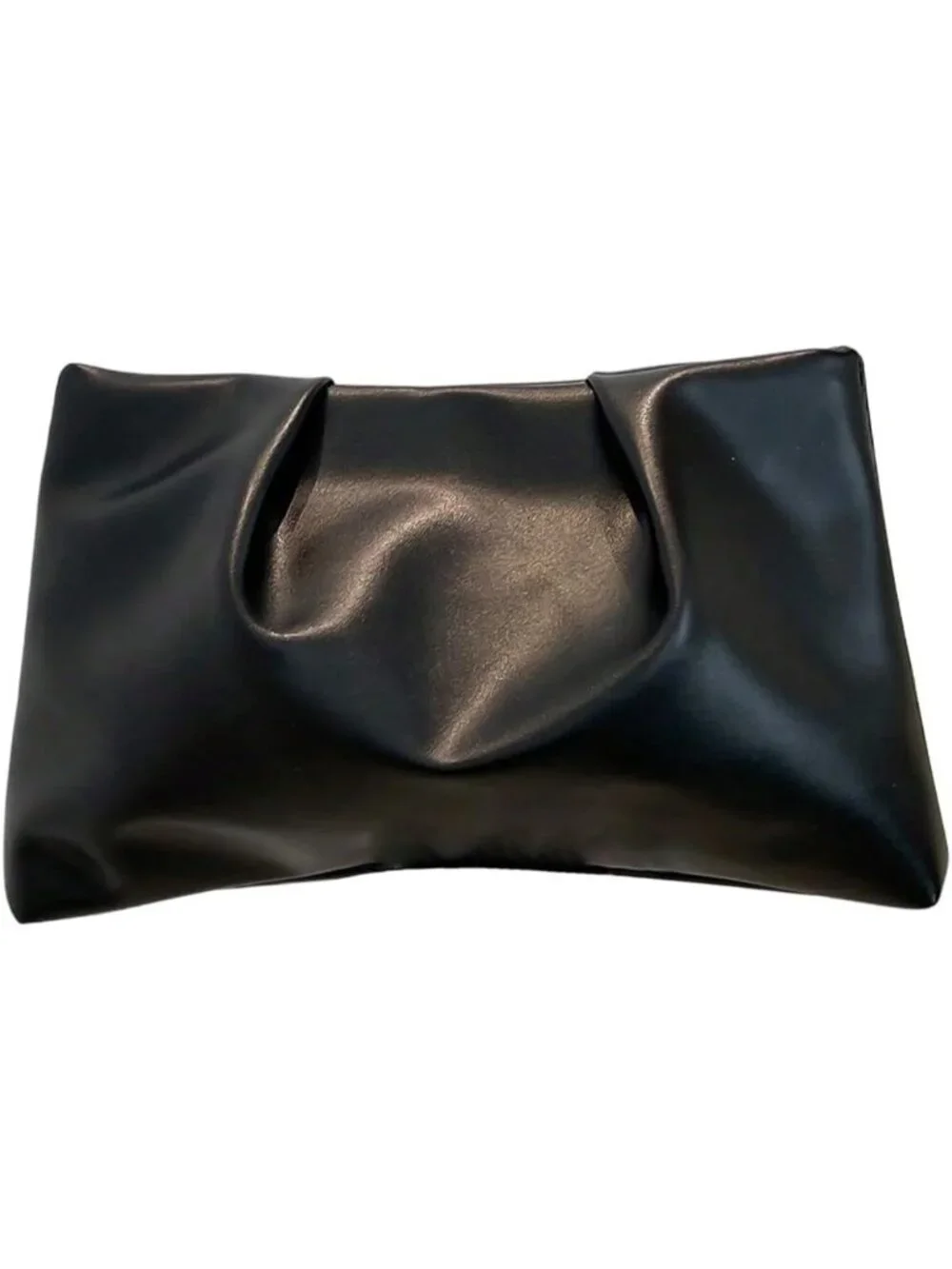 👜Women's Black PU Leather Clutch Purses Small Zipper Elegant Ruched Handbag